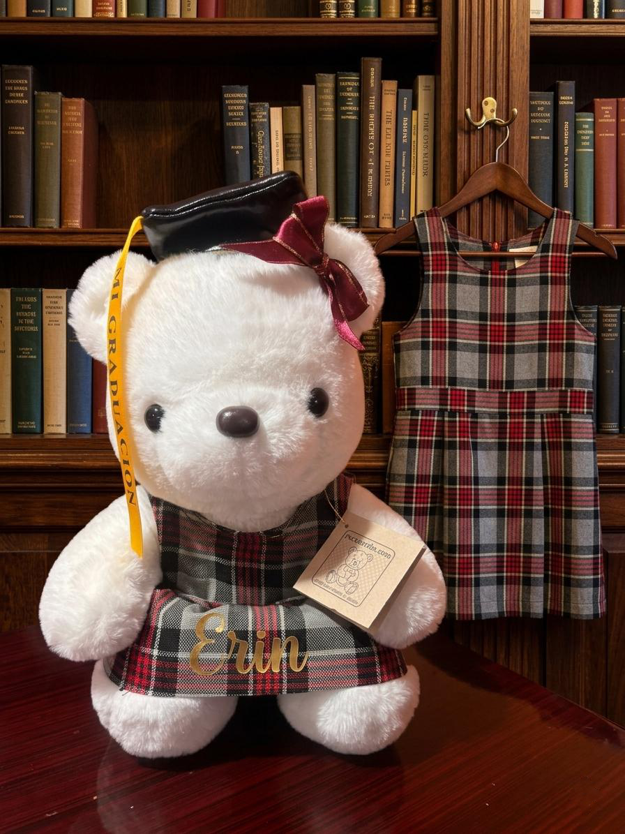 Oso de graduación artesanal hecho con uniforme